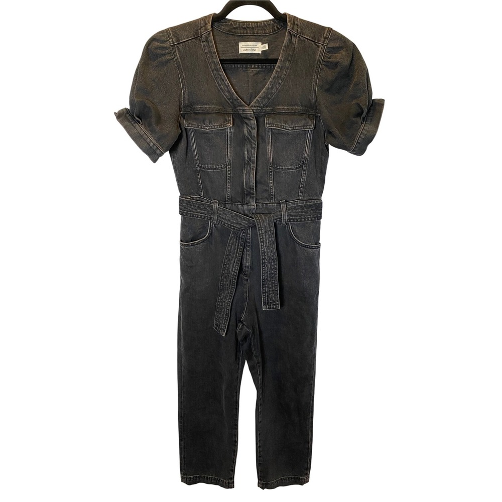 & Other Stories Denim Jumpsuit Women's 6 Puff Sleeve Belted Dark Wash‎ Utility